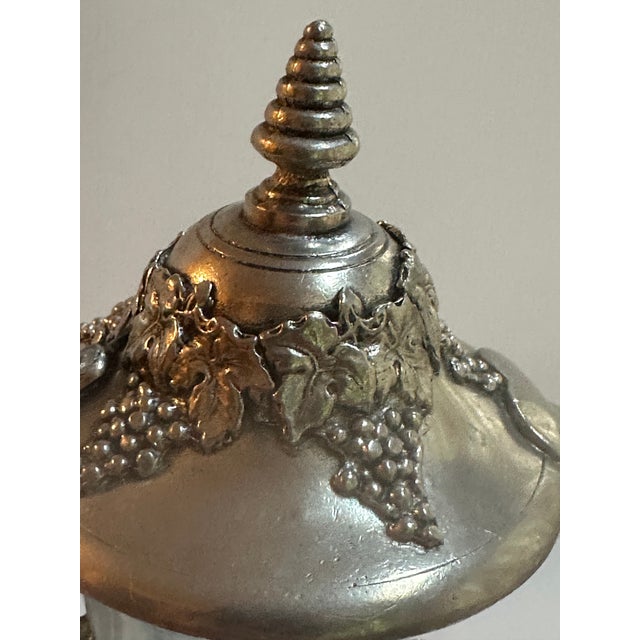 Vintage Glass and Pewter Decanter With Lid and Handle Detailed With Grape Vines Motif Made in Italy For Sale - Image 12 of 14