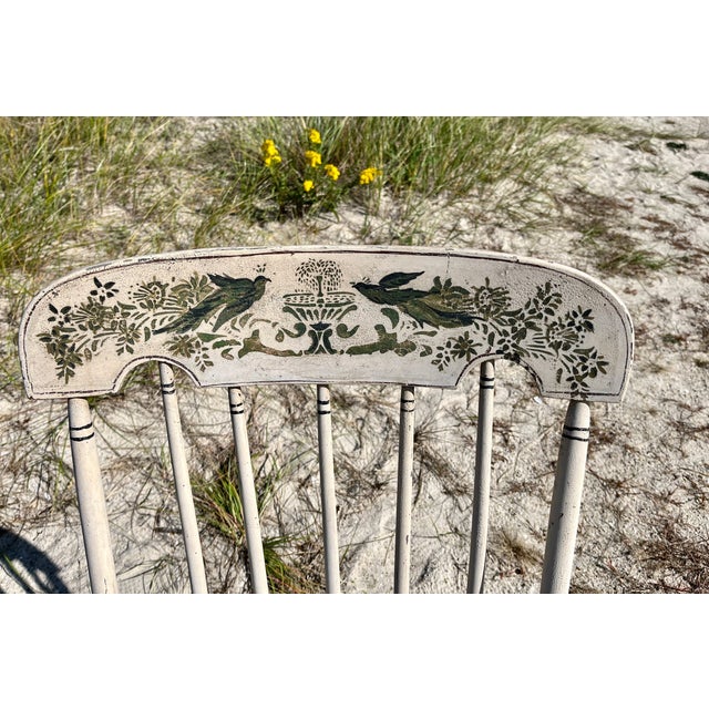 Antique Stenciled Boston Rocker With Caned Seat Birds & Fountain ...