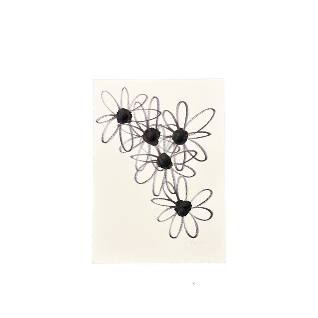 Original abstract floral ink drawing in black and white on paper. Organic daisy-inspired forms with expressive linework...