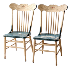 Antique Folk Art Painted Farmhouse Chairs Pair