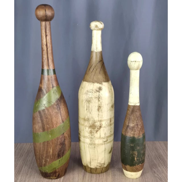 Late 20th Century 3x Antique Style Lathe Turned Wooden Juggling or Exercise Pins For Sale - Image 5 of 9