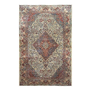 Antique Persian Sarouk Mahajaran Wool 12x19 Ivory, Navy, & Red Oversized Handmade Area Rug #1144059 For Sale