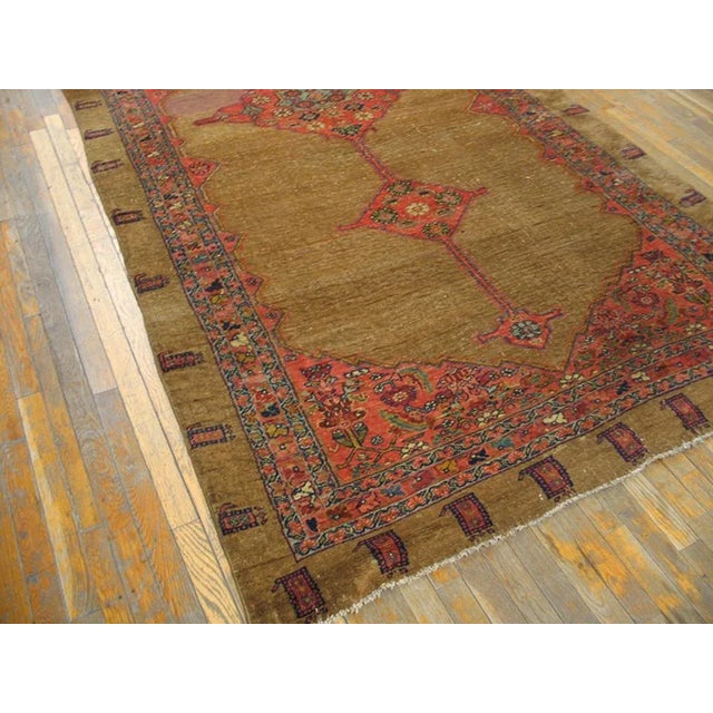 Antique Tribal Paisley Design Rustic and Camel Color Bidjar Wide Gallery Rug For Sale In New York - Image 6 of 9
