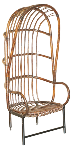 French Bamboo Steel Base Porters Wingback Armchair