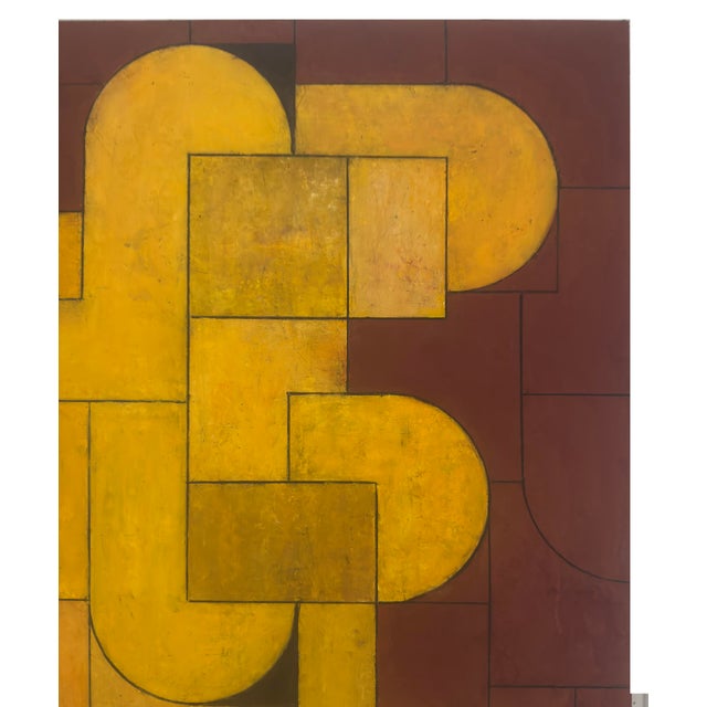 Contemporary Contemporary Geometric, Abstract Oil and Cold, Wax Painting, Deep, Red, Bright Yellow by Stephen Cimini For Sale - Image 3 of 6