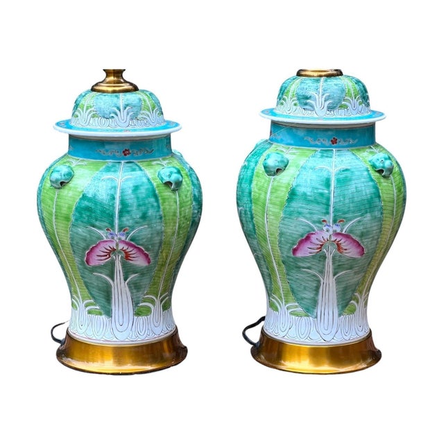 Hand-Painted Jingdezhen Porcelain Ginger Jar Lamp – Bok Choy Pattern For Sale - Image 4 of 6