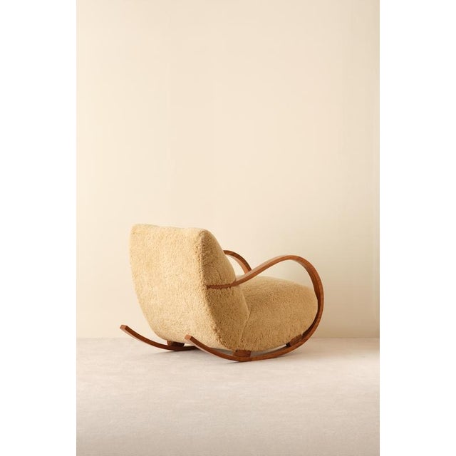 Swedish Rocking Chair in Sheepskin, 1950s For Sale - Image 3 of 8