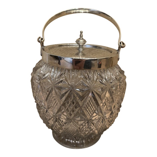 Mid 20th Century Crystal and Silver Biscuit Jar For Sale