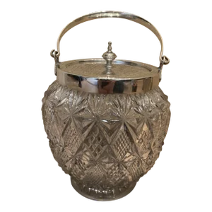 Mid 20th Century Crystal and Silver Biscuit Jar