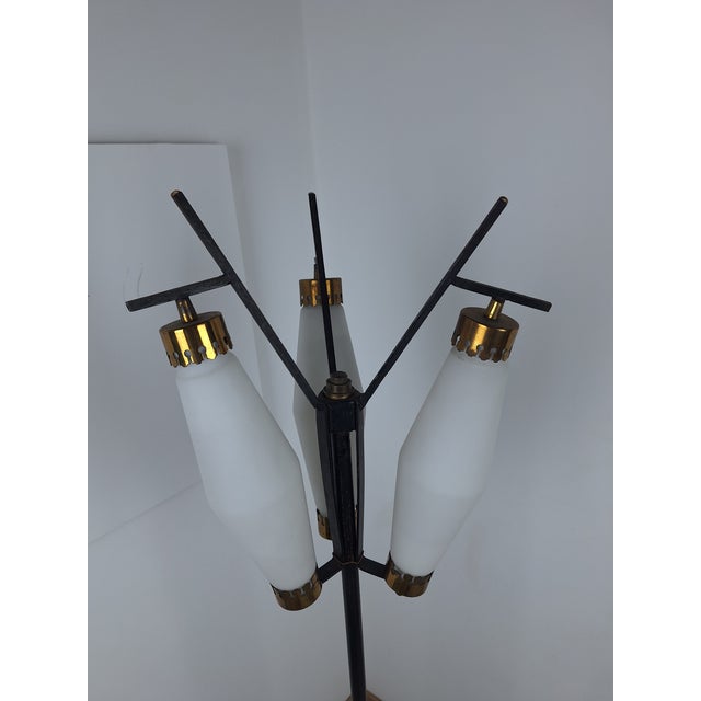Floor Lamp in Iron with Brass and Opal Glass, 1950s , in Very Good conditions. Designed 1950 to 1959 European Plug (up to...
