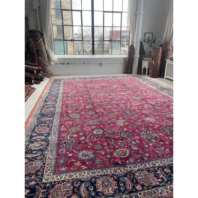 Red Palace Size Vintage Persian Mashad Signed Rug 11.7 x 16 For Sale - Image 8 of 14
