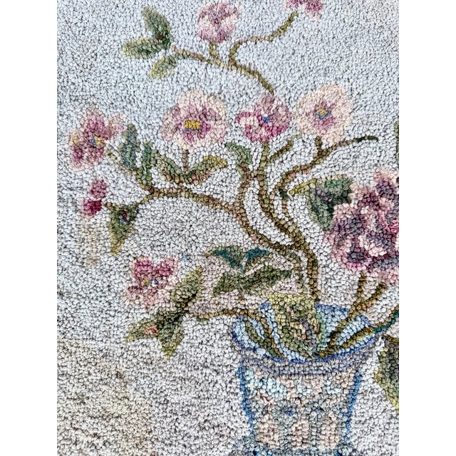 American Floral Hooked Rug Wall Hanging With Roses and Delft-Style Vase, Circa 1930’s For Sale - Image 4 of 18