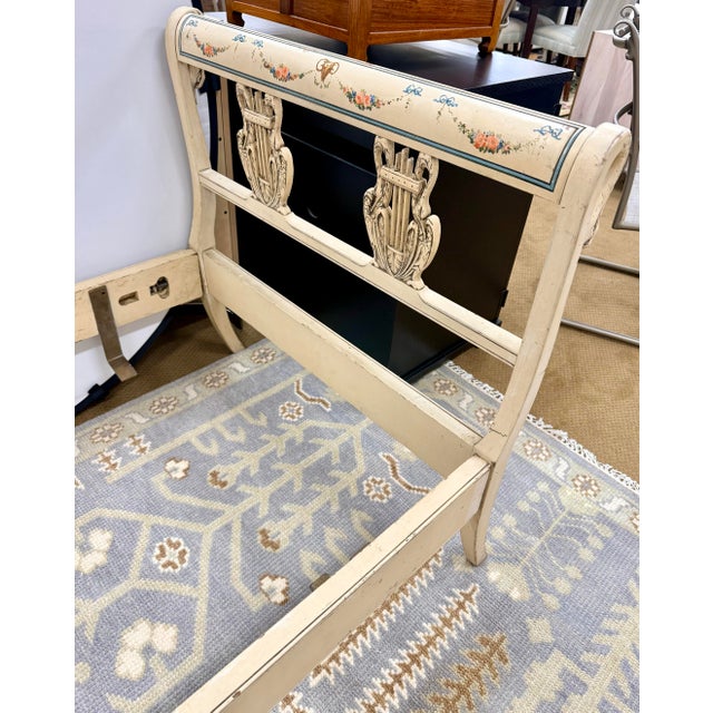 Antique French Painted Twin Bed With Carved Swan Heads & Lyre Motifs For Sale - Image 11 of 11