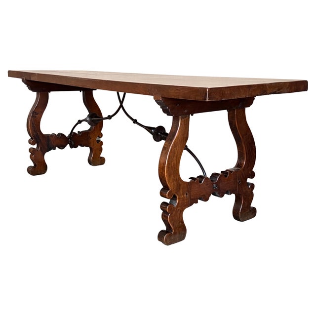 18th Dining or Console Table of Walnut with Lyre Legs and Heavy Top, Spain For Sale - Image 17 of 18