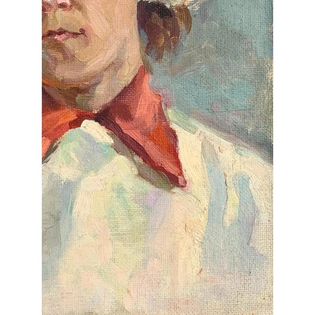 Soviet Woman Portrait, Antique Oil Painting, Ukrainian Artist (1961) 39-28 For Sale - Image 6 of 6