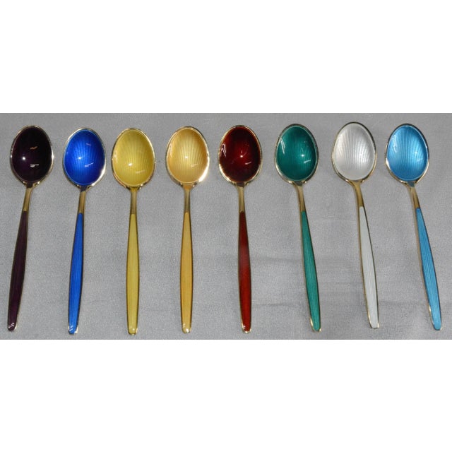 David Andersen David-Andersen Norwegian Sterling Silver and Enamel Demitasse Spoon Set in Case For Sale - Image 4 of 10