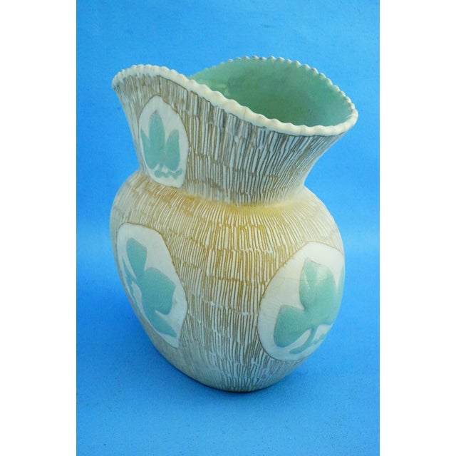 Turquoise Majolica Ceramic Vase with Vine Leaf Decoration attributed to Nino Strada for Cima Deruta, 1950s For Sale - Image 8 of 18