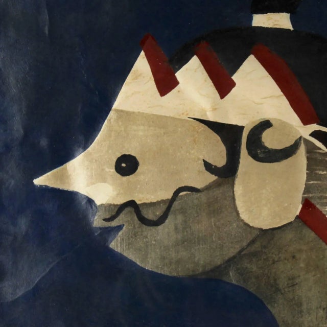 Mid 20th Century 1950s Woodblock Print of a Javanese Puppet on Blue Ground by Kiyoshi Saito - 2d For Sale - Image 5 of 11