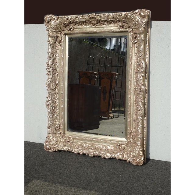 1990s Large 51" Tall Vintage French Baroque Silver Ornate Wall Mantle Picture Frame For Sale - Image 5 of 17