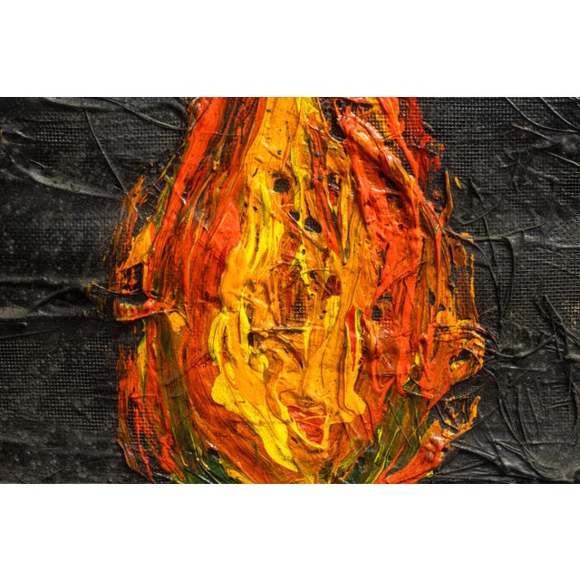 Late 20th Century Postmodern Abstract Surrealism Impasto Oil on Antique Wood Paneling Signed For Sale - Image 5 of 7