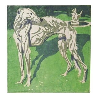 1922 Norbertine Bresslern-Roth Borzoi Linocut For Sale