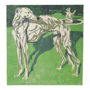 1922 Norbertine Bresslern-Roth Borzoi Linocut