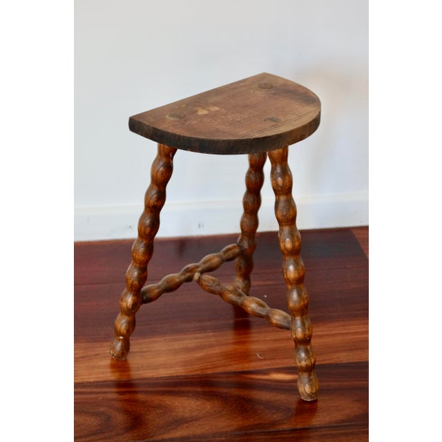 Tripod Stool in Turned Wood, 1950s For Sale - Image 6 of 8