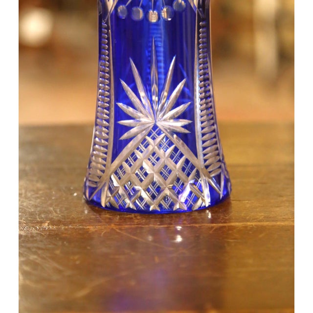 Mid-Century Czech Cobalt Cut-to-Clear Crystal Vase For Sale In Dallas - Image 6 of 9