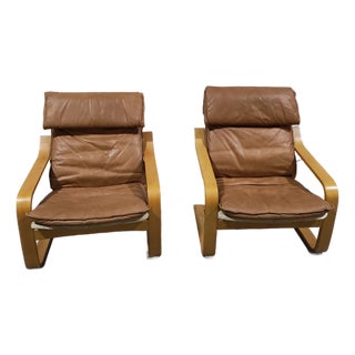 1960s Pair of Mid-Century Modern Italian Leather Sling Lounge Chairs For Sale