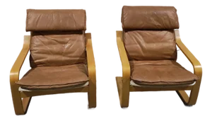 1960s Pair of Mid-Century Modern Italian Leather Sling Lounge Chairs