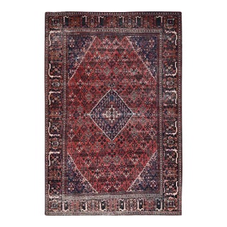 1950 6'9"x10'0" Bossa Nova Red Soft Wool Hand Knotted Vintage Persian Joshagan Rug For Sale
