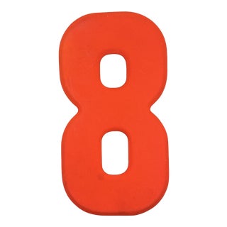 1960s Rustic Neon Orange “8” Sign Beveled Number For Sale