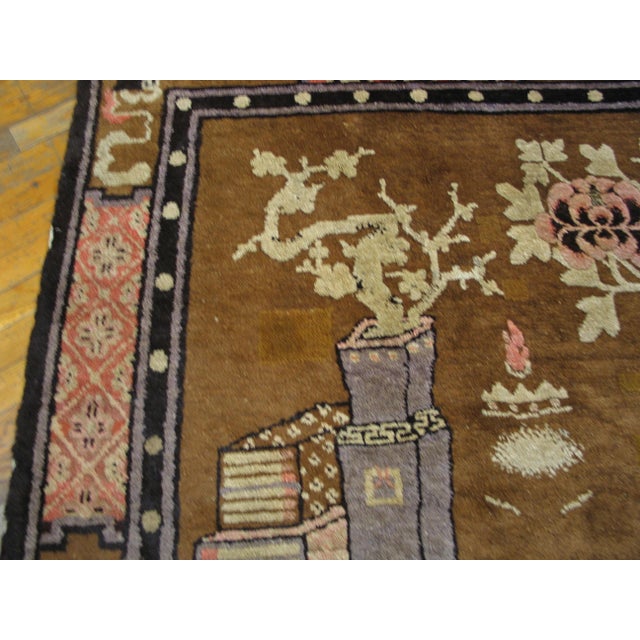 Sienna 1920s Brown Floral Vase Antique Chinese Bao Tou Rug 4' 2'' X 6' 6'' Knotted Wool Carpet For Sale - Image 8 of 9