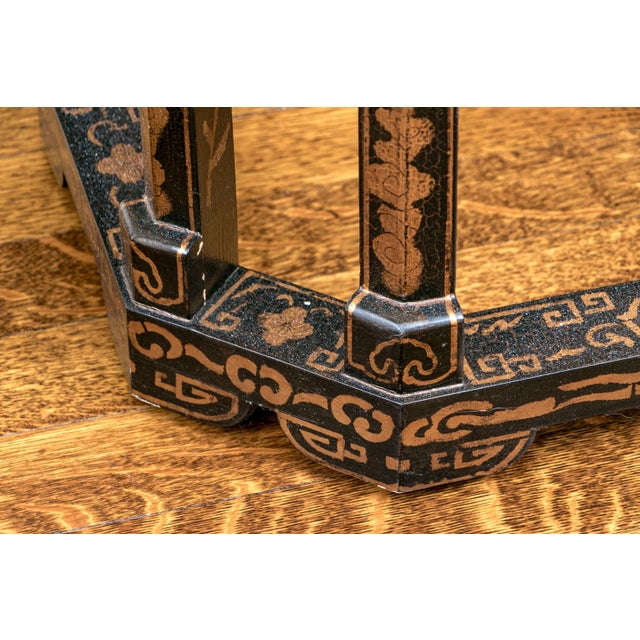 Vintage Chinoiserie Black Lacquered Octagonal Pedestal Stands—A Pair For Sale - Image 10 of 12