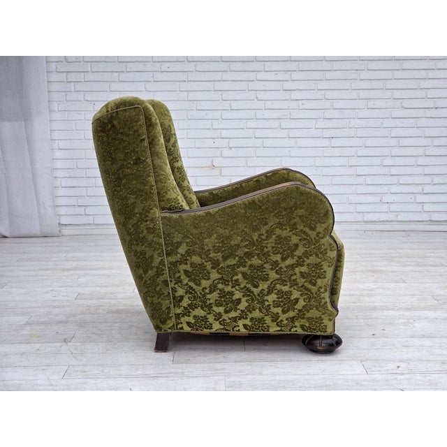 1950s Vintage Danish Relax Chair in Furniture Velour and Oak, 1950s For Sale - Image 5 of 18