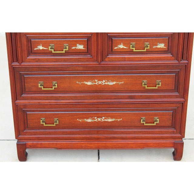 Auburn Asian Rosewood Secretary Desk With Mother-of-Pearl Inlay, Bird & Blossom Motif, Slant Front Writing Desk For Sale - Image 8 of 18