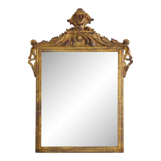 Italian Carved Giltwood Mirror With Acanthus Pediment, 19th Century For Sale