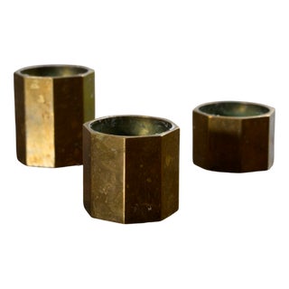 Brass Hexagon Candleholders from Gusum, Sweden, 1960s, Set of 3 For Sale