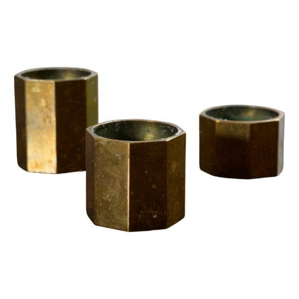 Brass Hexagon Candleholders from Gusum, Sweden, 1960s, Set of 3 For Sale