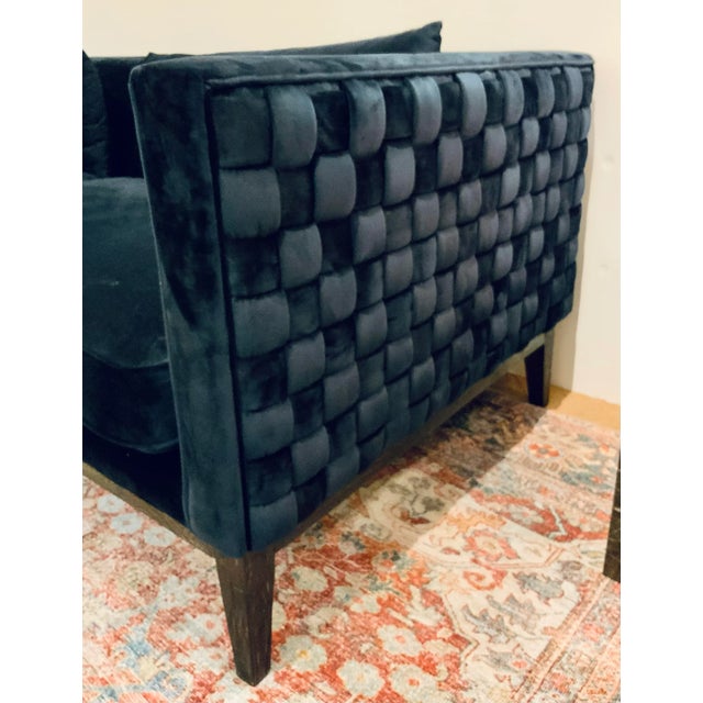 Modern Woven Navy Blue Velvet Sofa For Sale - Image 4 of 5