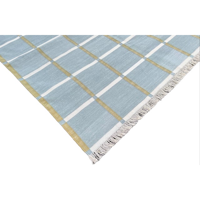 Not Yet Made - Made To Order Handmade Cotton Natural Vegetable Dyed Gray, Cream & Olive Green Windowpane Rug - 6'x9' For Sale - Image 6 of 11