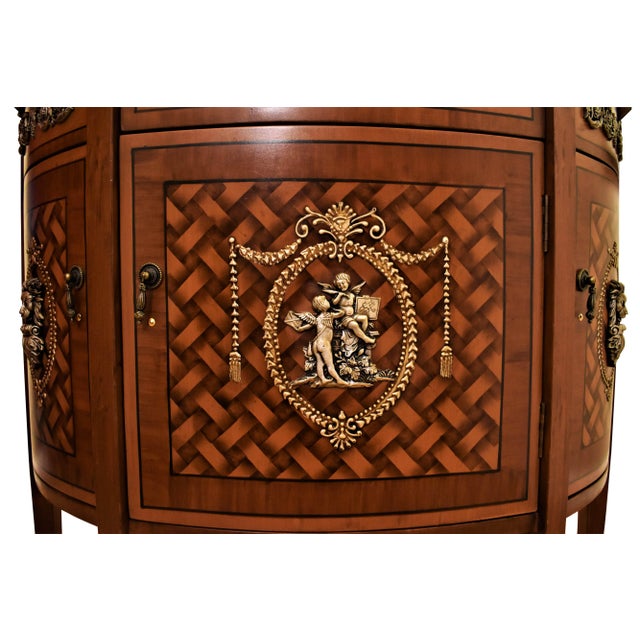 Chestnut Mid 20th Century French Louis XVI Style Marquetry Demilune Cabinet For Sale - Image 8 of 12