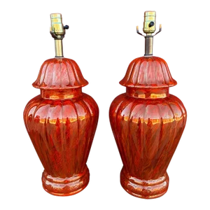 Vintage Orange/Gold Ginger Jar Table Lamps-A Pair