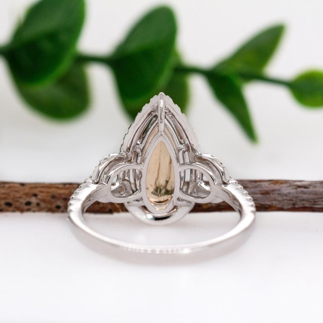 Orange 2.5cts, 12x6mm Imperial Topaz & Accented Natural Diamonds Ring in 14k Solid Gold For Sale - Image 8 of 10