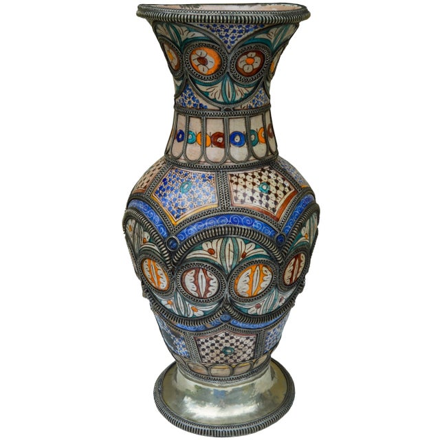 Orange Antique Moorish Vase With Filigree For Sale - Image 8 of 12