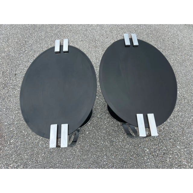 Metal Oval Coffee Table With Glass Top and Base and Chromed Steel Supports For Sale - Image 7 of 10