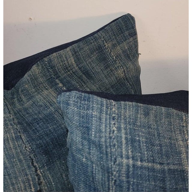 Pair of Vintage Indigo Linen Pillows For Sale - Image 4 of 6