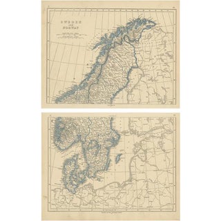 Antique Map of Sweden and Norway by Lowry, 1852, Set of 2 For Sale