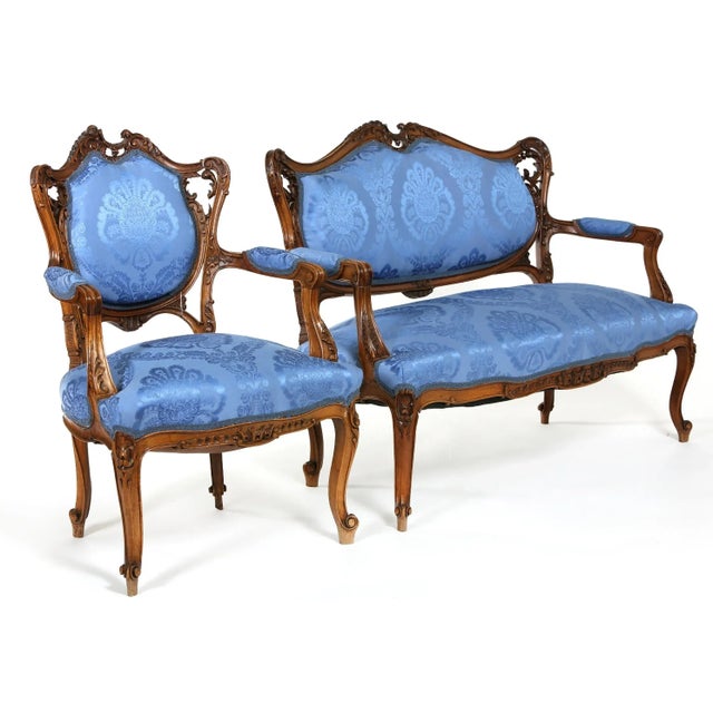 Early 20th Century French Mahogany Framed Seating Two-Piece Set - a Pair For Sale - Image 12 of 13