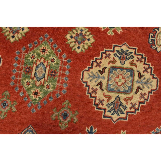 Kazak Rug 4′ X 6’2” Red Wool Tribal Hand-Knotted Oriental Carpet For Sale - Image 4 of 12